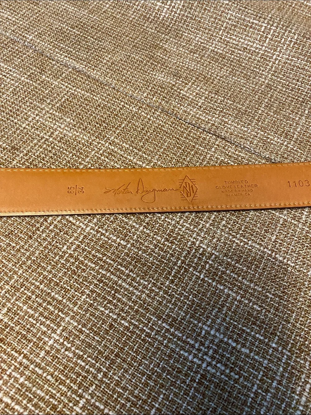 Martin Dingman Chestnut Brown Leather Belt with Textured Silver Buckle Men’s 34